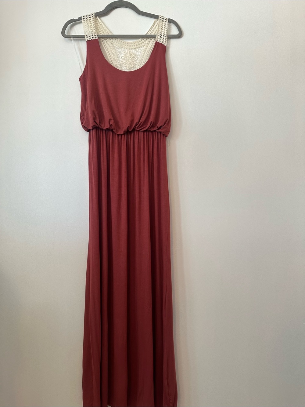 Vanilla Bay Brick Red Maxi Dress with Crochet Straps